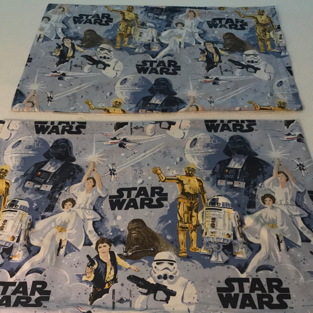 Pair Pottery Barn Kids Star Wars Pillowcases Luke Skywalker Leia Hans Solo Blue